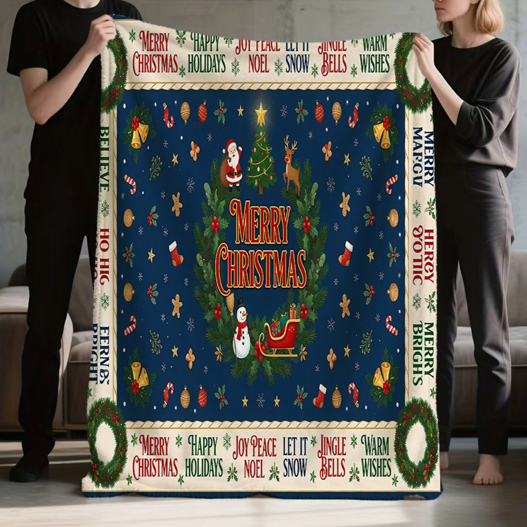 1pc Christmas-themed Blue Flannel Blanket, Soft, Comfortable, and Warm, with a Festive Decorative Style Design, Durable Plush Surface, All-season Universal Sofa Throw, Warm Cover Blanket, Multiple Sizes Available, Suitable for Living Room Sofas