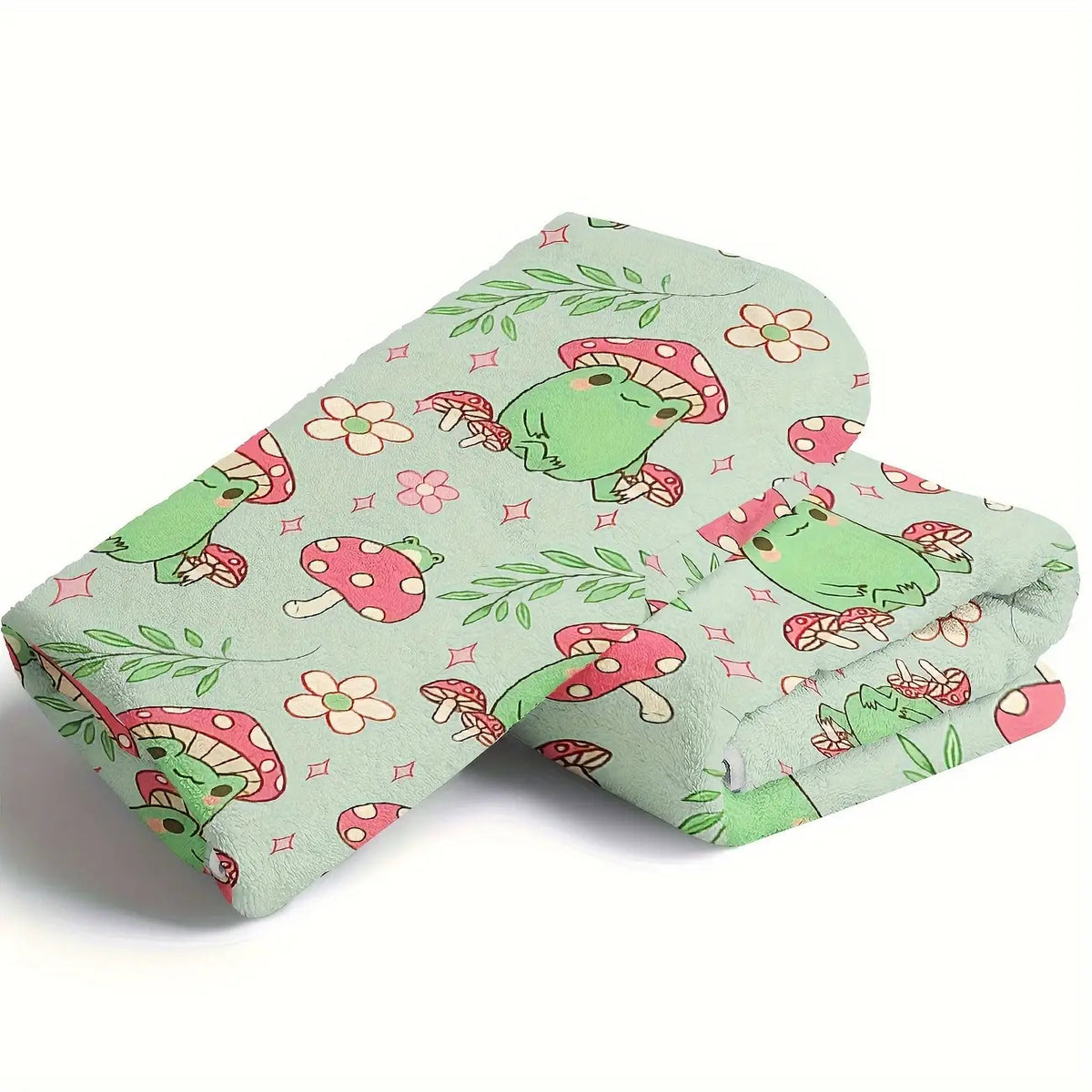 Soft & Cozy Frog & Mushroom Print Flannel Blanket Suitable for Naps, Office, Travel - Cute Frog & Mushroom, Soft Flannel, Compact Portable Cover, Ideal Gift for &