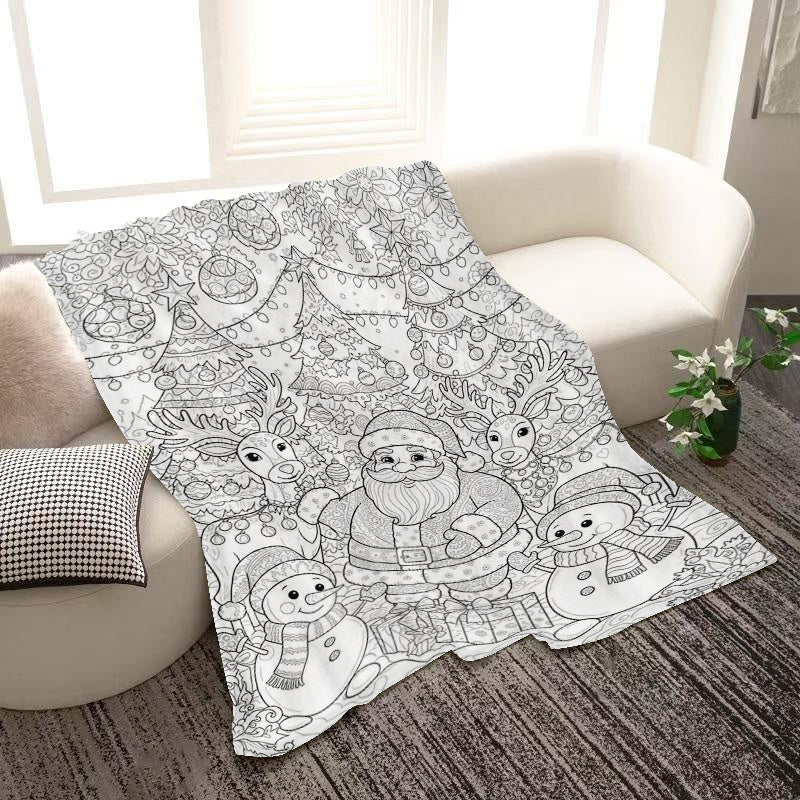 Healing Hand-Painted Christmas-Themed Flannel Printed Blanket, Santa Claus Reindeer Snowman Pattern Thickened Warm Blanket Filling Creative Digital Printing Blanket, Soft And Skin-Friendly Fabric, Soft And Comfortable Sofa Blanket, Halloween