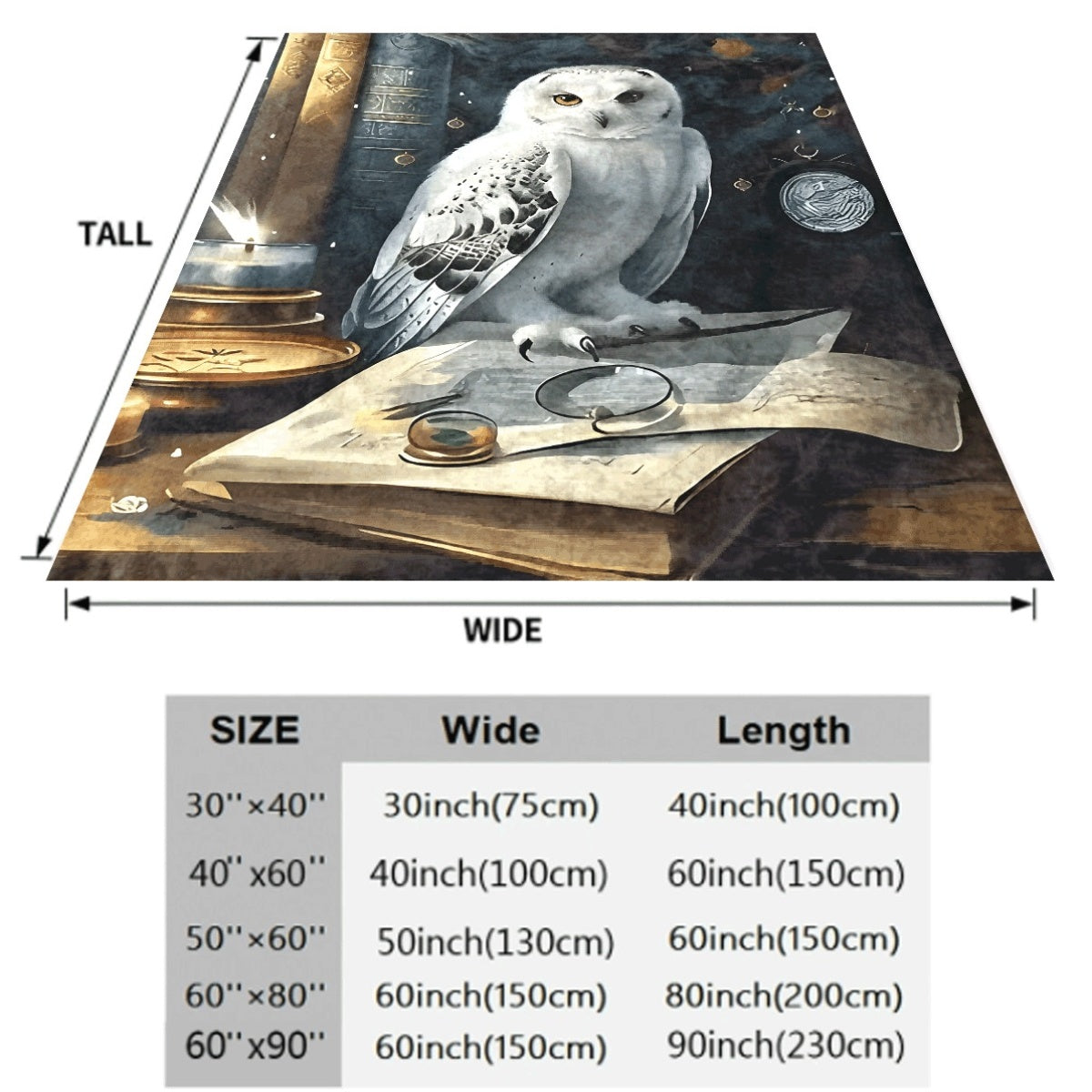 1pc Soft Flannel Blanket with Magical White Owl & Vintage Book Design Cozy Warm Fabric for Sofa Mystical Theme Decor Perfect for Fantasy Lovers All-Season Comfort