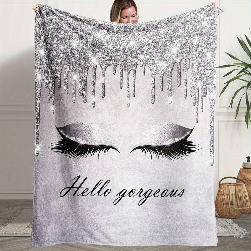 1pc Shimmering Eyelash Throw Blanket, Silvery Printed Design, Full-Size Blanket, Soft Fleece Velvet, Lightweight And Durable, Multi-Size Available, Suitable for Holiday Decor, Living Room Leisure, Bedroom Warmth, Study Reading