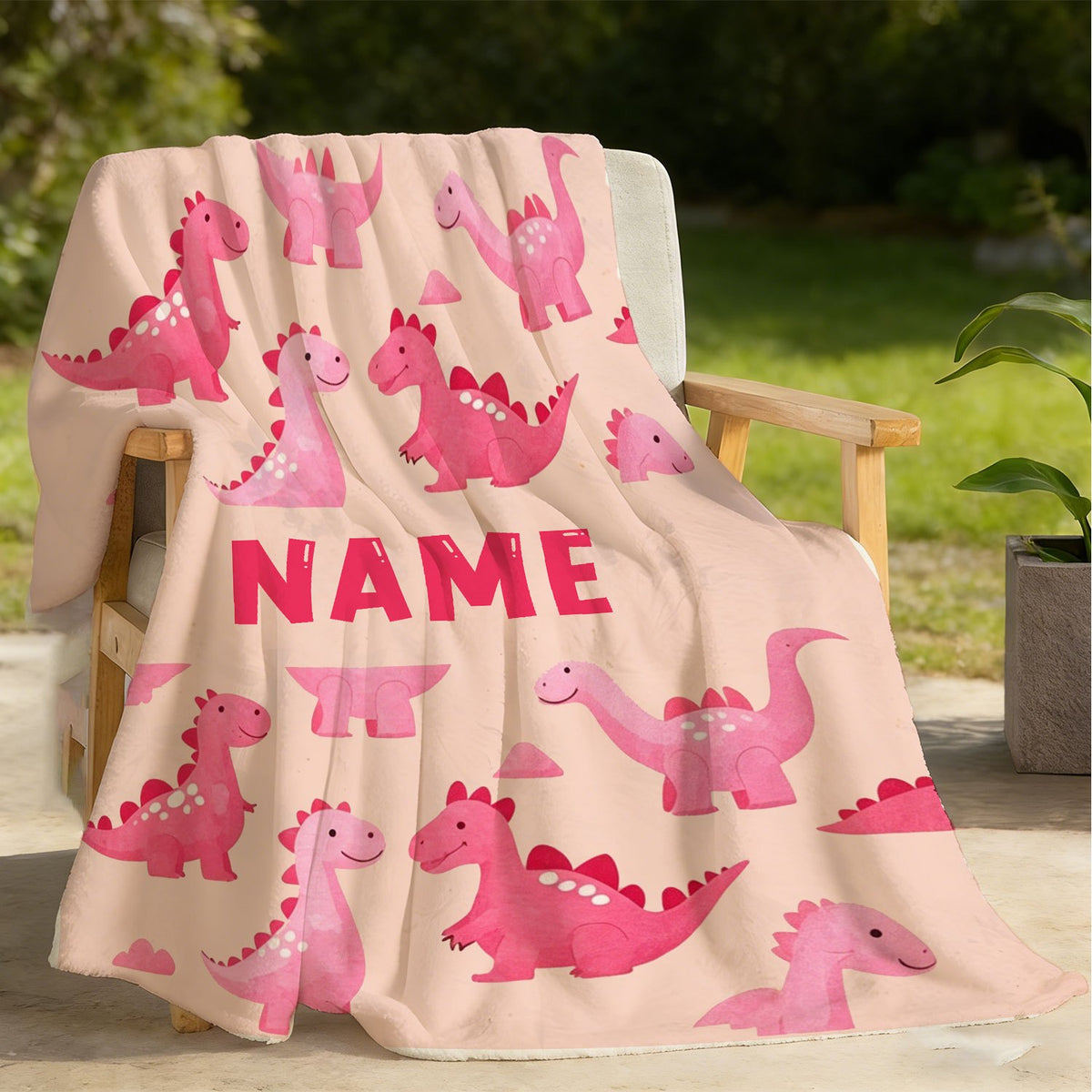 Personalized Custom Name Blanket - Cute Pink Little Dinosaur Fleece Blanket - Gift for Outdoor Enthusiasts - All-Season Plush Blanket - Suitable for Home And Travel - Comfortable Personalized Blanket - Ideal Holiday Gift for Family And Friends