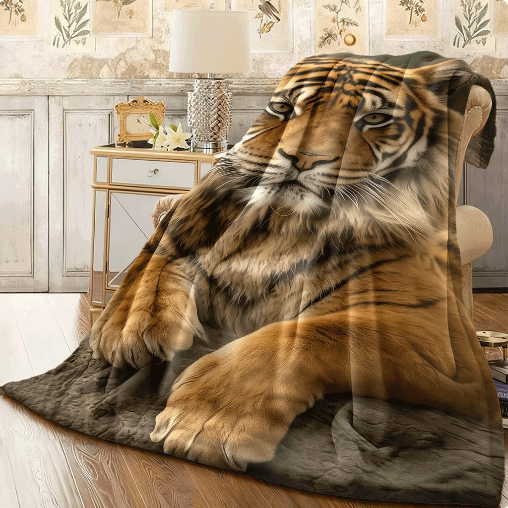 1pc Ultra-Soft Tiger Print Flannel Throw Blanket Versatile Warm Cozy for Couch Office Camping All-Season Gift Idea