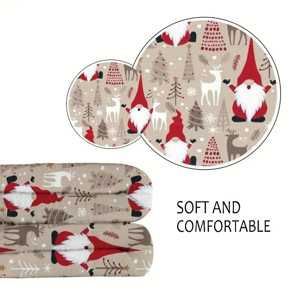 Christmas Holiday Throw Blanket - Traditional Style Flannel Fleece, Digital Print with Santa and Reindeer Motif, All-Season Cozy Multipurpose Polyester Throw, Soft Touch, 200-250gsm Weight, Ideal for Festive Decor& Gifting