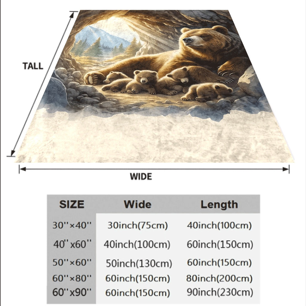1pc Cozy Bear Cub & Parent Flannel Throw Blanket Quilted Spread All-Season Soft Covering Machine Washable Contemporary & Room Decor Cute Bear Family Gift 200-250gsm 280ksm
