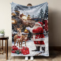 1pc Cozy Christmas Santa & Reindeer Train Flannel Throw Blanket - Soft Warm All-Season, Anti-Tear Machine Washable Sofa Cover, Traditional Holiday Train with Santa, Reindeer & Locomotive, Suitable for, Couch, Office - Care