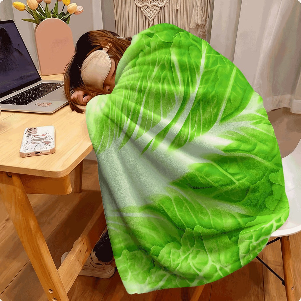 1pc Green Leafy Vegetable Patterned Flannel Blanket Fresh Green Lettuce Leaf Print Soft Cozy Fleece Throw for Sofa AllSeason Use Lightweight Warm Blanket with NatureInspired Design