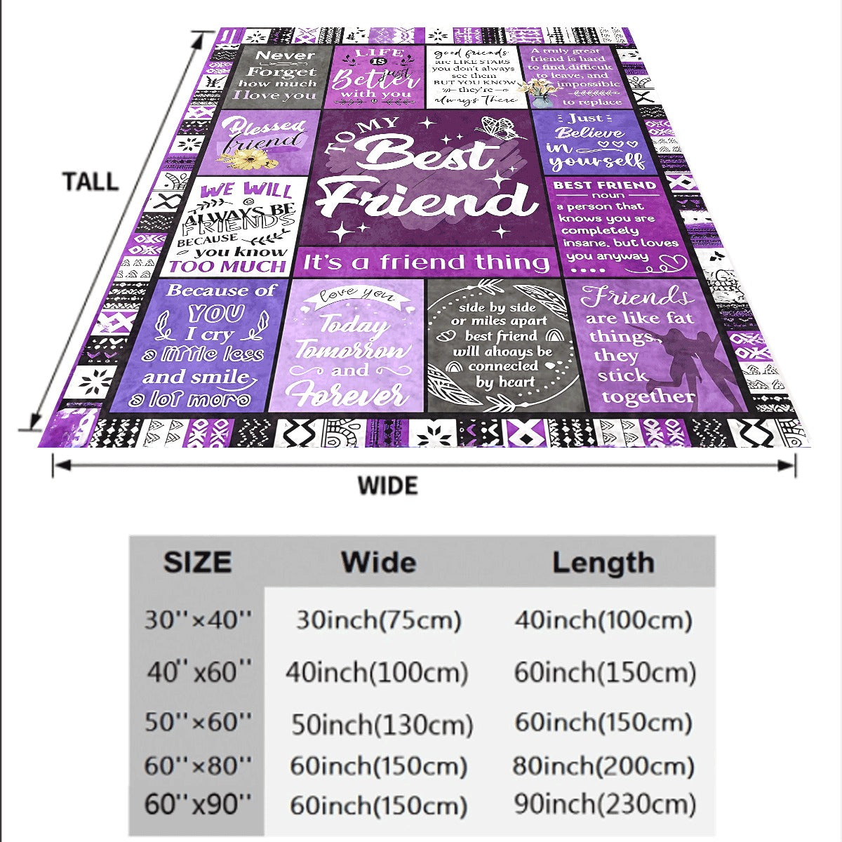 1pc Purple for best Friend Inspirational Quote Flannel Blanket Encouragement Message Design Soft Warm Throw for Couch Friendship Gift for Bestie
