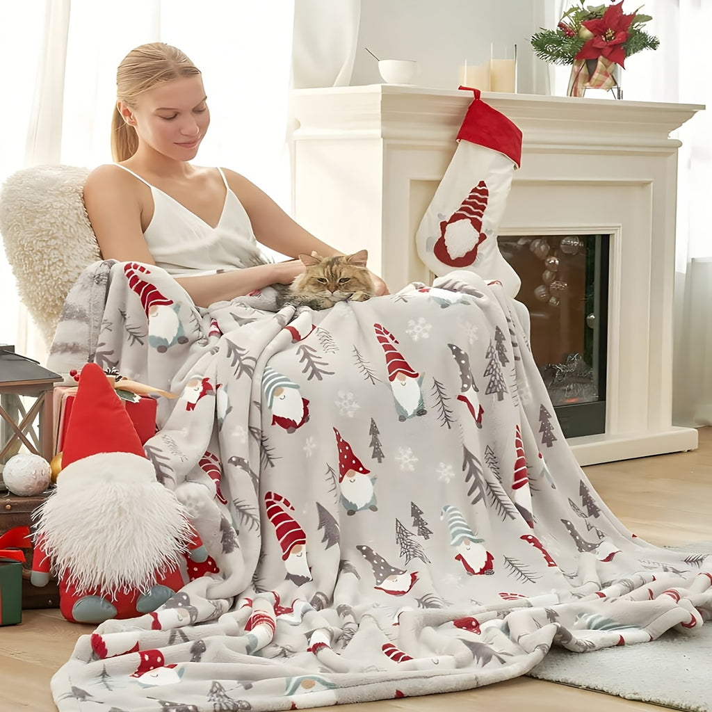 1 Luxury Christmas Hat Christmas Tree Christmas Elements Snowflake Print Plush Blanket Throwing Blanket Cover Blanket School Season Back to School Season Christmas Thanksgiving New Year Birthday Perfect Gift for Men and Women Sofa