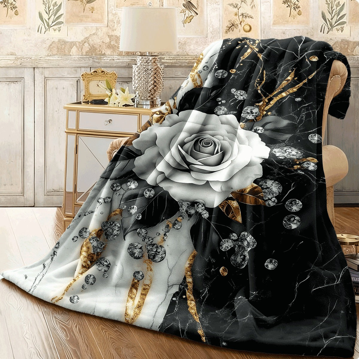 1pc Soft Flannel Blanket Suitable for Sofa Marble Flower & Diamond Print Cozy Warm Throw Winter Spread Machine Washable Couch Ding Birthday Gift Contemporary Cover (Flannel)