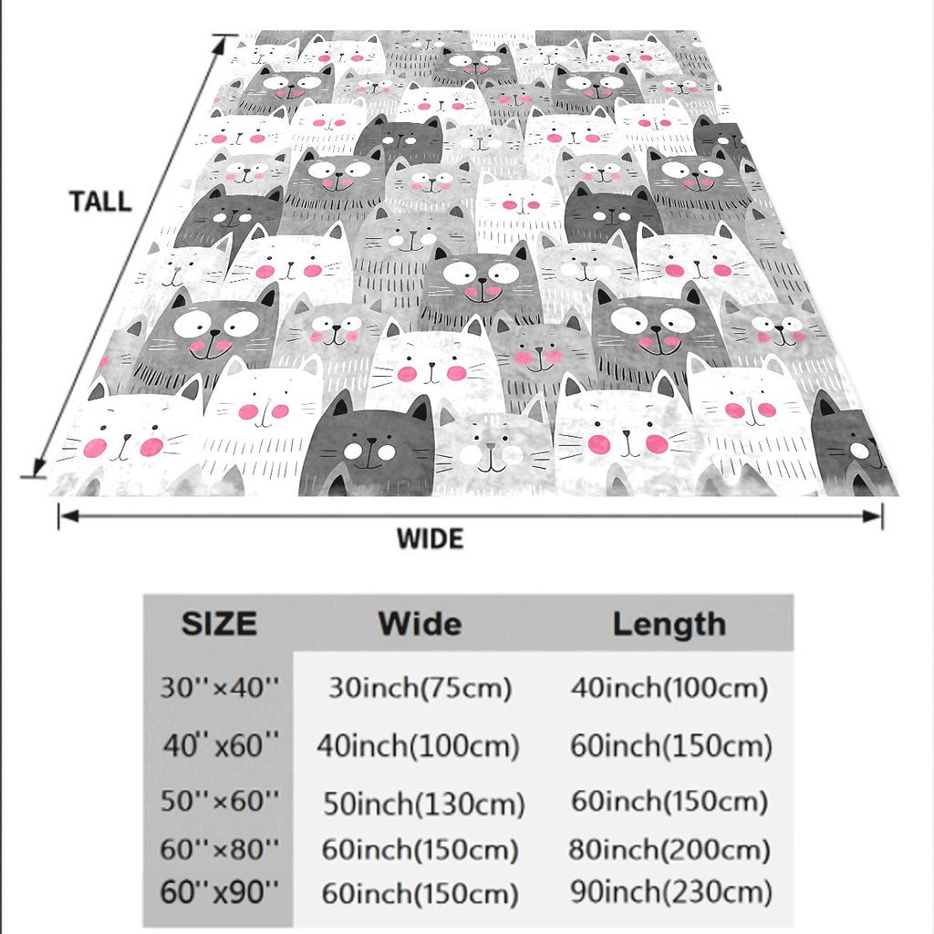 1pc Cute Cat Pattern Ultra-Soft Flannel Blanket All-Season Warm Cozy Throw for Couch Adorable Gray White Cats with Pink Cheeks Print Plush Fleece Fabric
