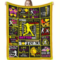 1pc Ultra-Soft & Warm Reversible Flannel Softball Blanket - Cozy Throw for Softball Fans, Perfect Gift for Girls, Boys & Adults - Vibrant Champagne with Playful Softball Designs, Sports Fan Gift | Reversible Blanket | Flannel Fabric