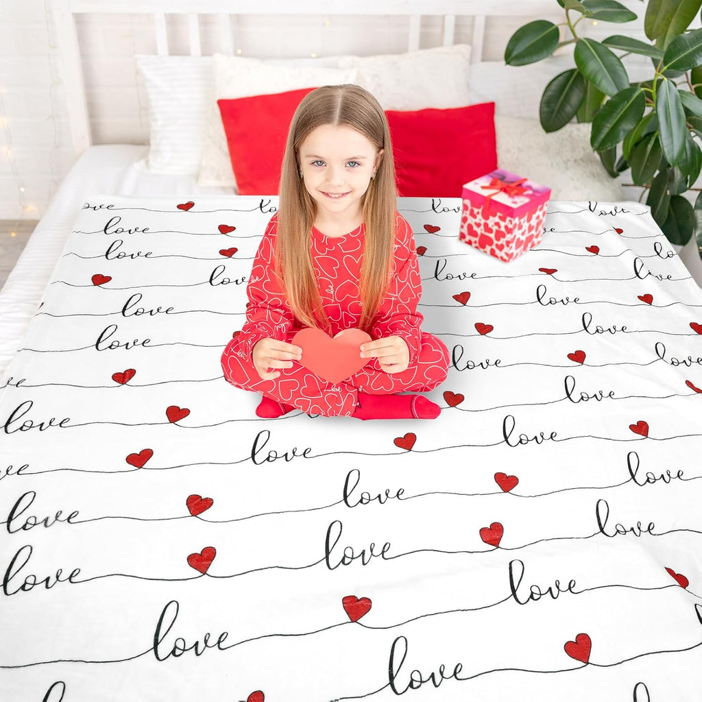 Valentine Throw Blanket Love Hearts Fuzzy Blanket 50 X 60 Inch Romantic Romance Sweet Flannel Blanket for Home Chair Sofa Bed Couch
