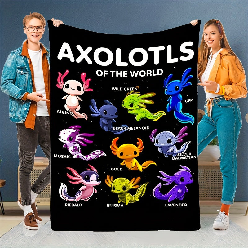 Axolotl Themed Flannel Flannel Throw Blanket- Glam Style, Machine Washable, Tear-Resistant, Polyester, All-Season Multipurpose for Sofa, Bed, Office, Camping- Perfect Gift