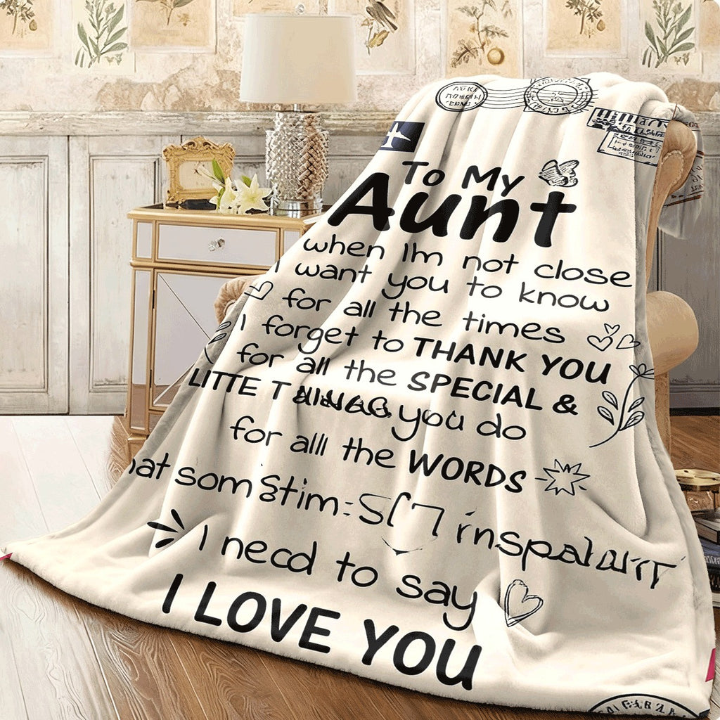 1pc Love Letter Blanket for Aunt Ultra-Soft Micro Fleece All-Season Cozy Throw with Heartfelt Message & Photo Postcard Insert 280gsm Heavyweight Spread or Couch Cover Machine Washable Gift Fo