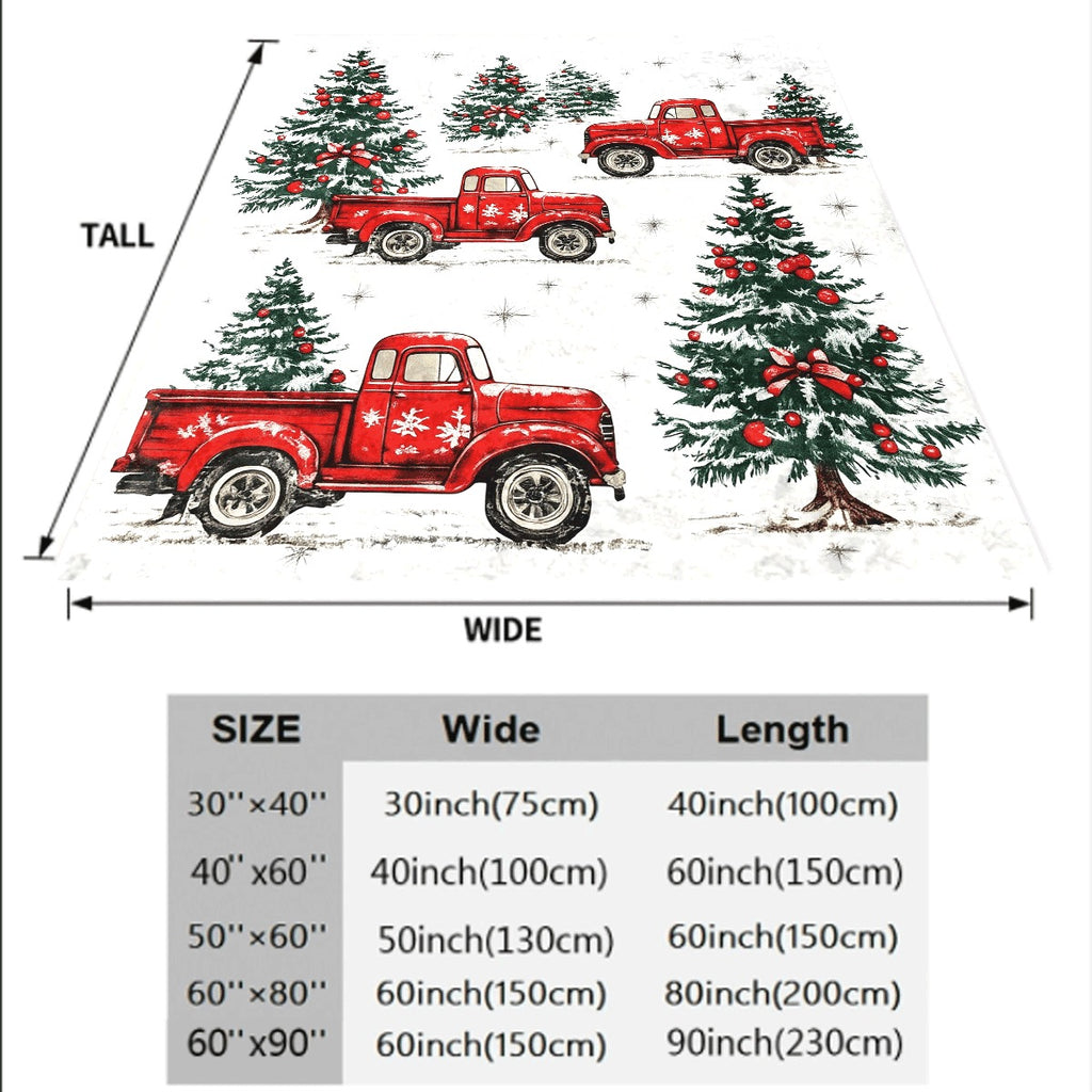 1pc Christmas Winter Red Truck And Tree Flannel Blanket Cozy Warm Throw for Sofa Festive Xmas Home Decor with Snowy Christmas Trees Holiday Plush Blanket