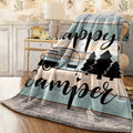 1pc Cozy Flannel Throw Blanket Featuring a Happy Camper Design, Machine Washable, Crafted with Quilted Details, Digitally Printed, Versatile for All Seasons, Made of Polyester, Perfect for Use on Sof