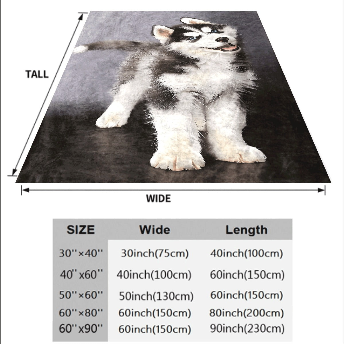 1pc Siberian Husky Print Flannel Throw Blanket Soft Warm All-Season 280gsm Heavyweight Spread with Husky Puppy & Dog Patterns Machine Washable Couch Camping Blanket for Husky Lovers Gi