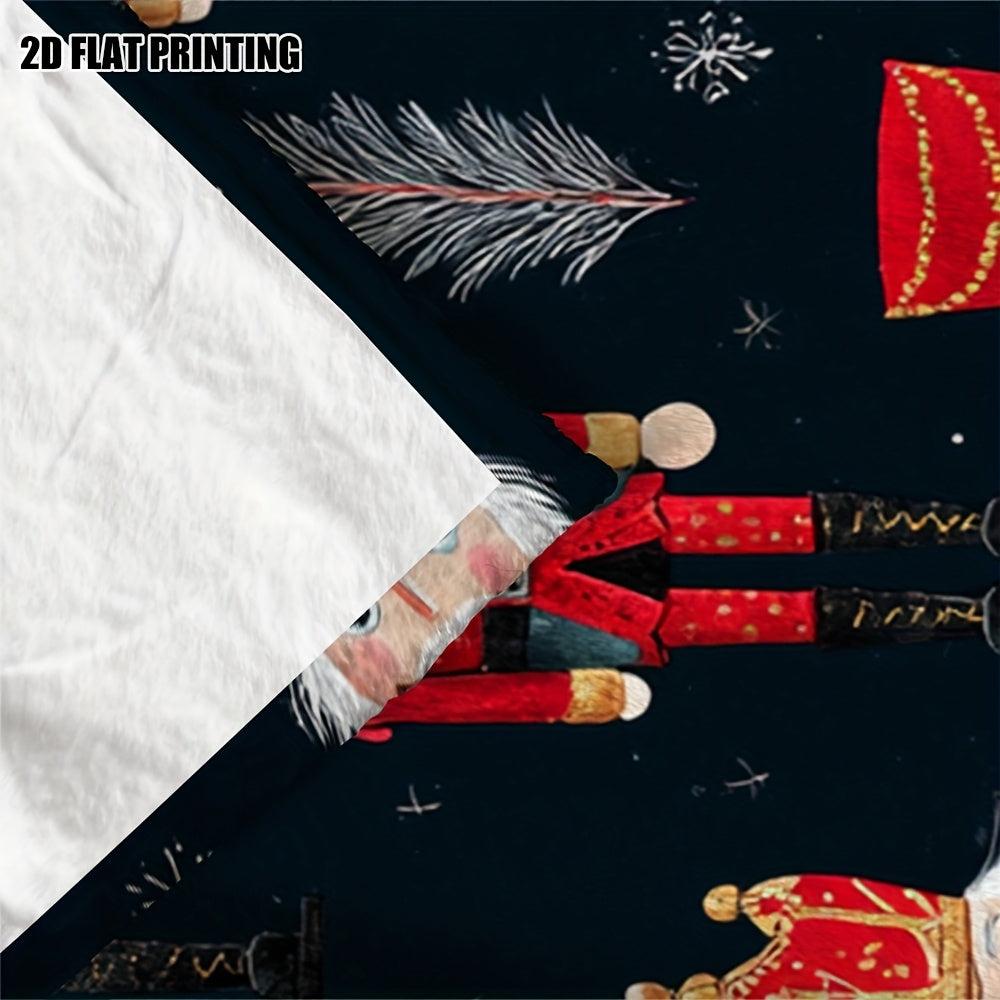 1pc 2D Flat Printed Christmas Double-sided Universal Blanket, Nutcracker Christmas Soldier, 100% Polyester Fabric Teachers' Day Gift, Suitable for a Wide Range of Scenarios, Very Suitable for Sofas, Naps, Air-conditioned Rooms, Camping, 2D Flat