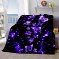 Glow-in-the-Dark Purple Butterfly Flannel Blanket - UV Glow Bedspread Suitable for Bed, Couch, Dorm - 280gsm All-Season Soft Throw with & Purple Glow Under Blacklight, Nighttime Comforter
