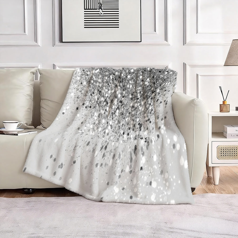 1pc Silvery Starlight Pattern Blanket, Modern Minimalist Design, Soft Plush Surface, Lightweight and Durable Flannel Material, Available in Multiple Sizes, Perfect for Holiday Gatherings, Living Room Lounging, Bedroom Warmth, Study Reading, and Daily