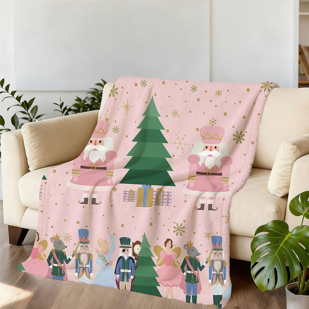 1pc of Christmas-themed Flannel Blanket with Pink and Golden Snowflake Pattern, Soft, Comfortable, and Warm. Pink Design, All-season Sofa Throw, Warm Cover Blanket, Available in Multiple Sizes. Suitable for Living Room Sofas, Bedroom