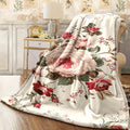 1pc Pink Flower Print Flannel Blanket Novel Flannel Blanket Soft Comfortable Nap Office School And Home Picnic Travel Gift Flannel Blanket
