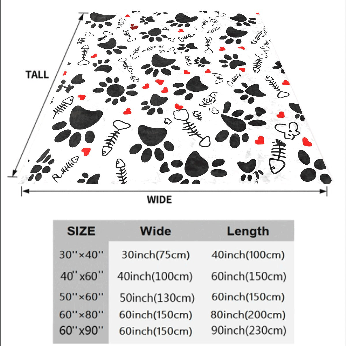 1pc Cat & Dog Paw Print Flannel Blanket Cute Black Paw Prints Red Hearts & Skeleton Patterns Soft All-Season Throw for Couch Pet Lover Gift Decor