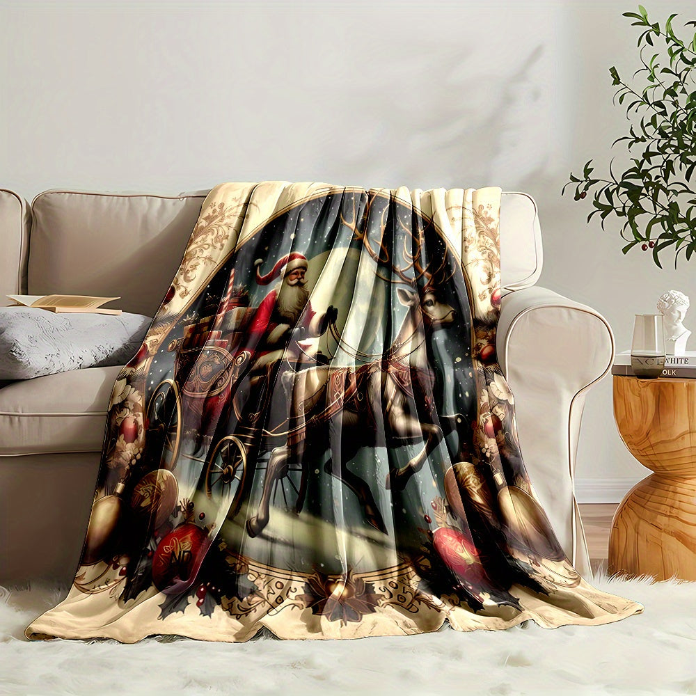 1pc Christmas Reindeer Pattern Blanket, Festive Holiday Decor Design, Soft Plush, Lightweight And Durable Flannel Material, Multiple Sizes Available, Ideal for Christmas, Living Room Decoration, Bedroom Warmth, Christmas Gift