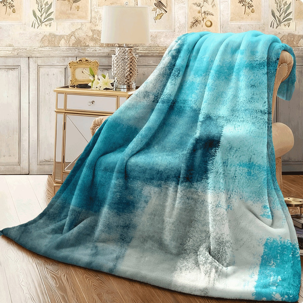 1pc Turquoise and Gray Modern Abstract Geometric Throw Blanket Soft Flannel Spread Suitable for Couch Sofa All-Season Lightweight Warm with Turquoise & Gray Contemporary Spread