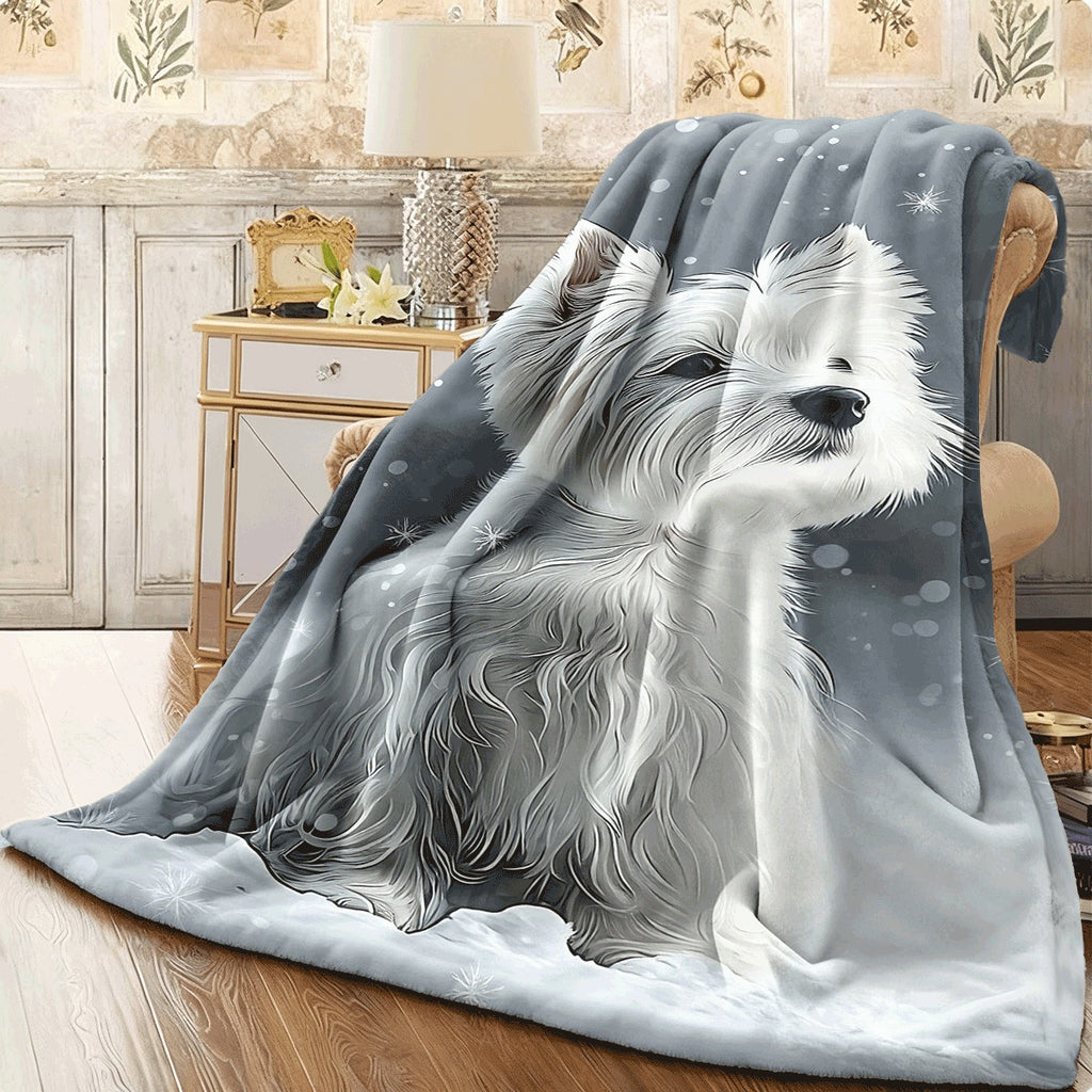 1pc Westie Dog Blanket Soft All-Season Throw with Cute Westie Sitting in Snowflakes Lightweight Spread or Sofa Cover for Small Dogs Cozy Home Decor Perfect Gift for Westie Lovers Dog Bl