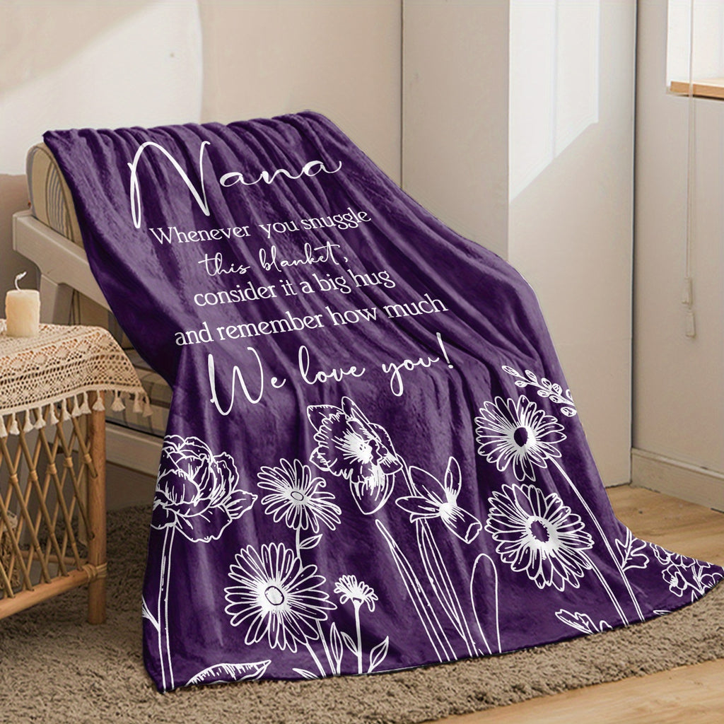 1pc Nana Floral Flannel Throw - a Soft, Warm, And Lightweight Blanket Perfect for Grandma, Featuring a Heartfelt Message. Ideal As a Birthday Gift, This All-Season Blanket Is Suitable for The Couch,, Or Office