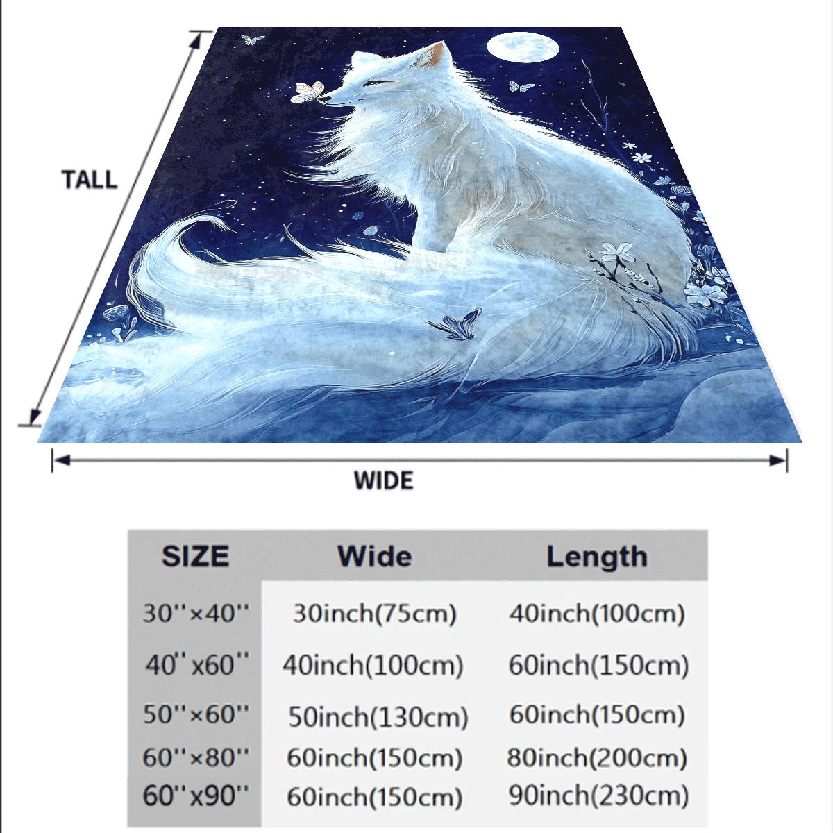 1pc White Fox Under Moon Blanket Luxurious Flannel Winter Warmth Soft Lightweight All-Season Throw with White Fox & Snowflake Night Sky Print (Dark Blue Navy) for Sofa Camping Magical