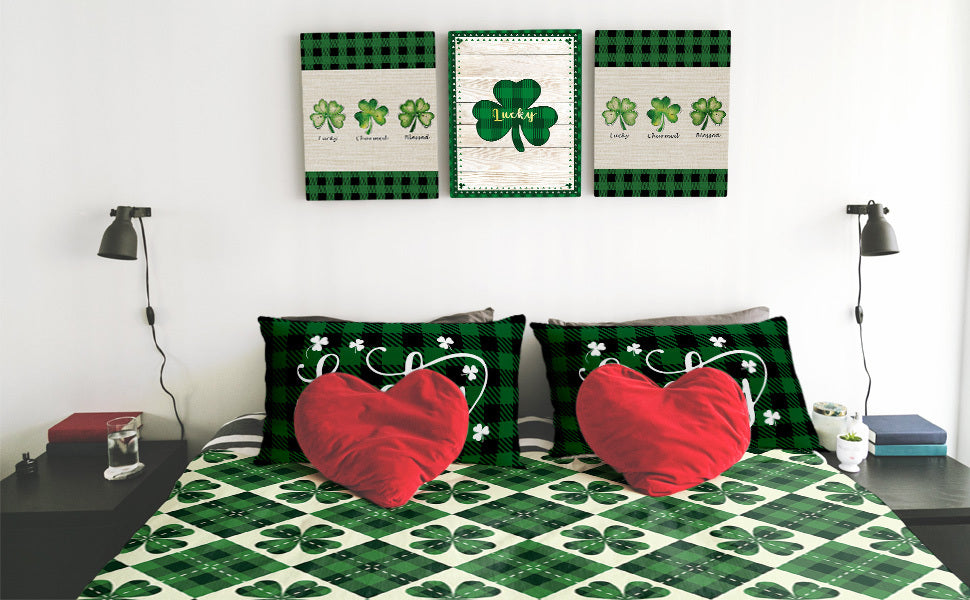 Flannel and Microfiber Soft Bed Throws Blanket | St. Patrick'S Day Scottish Checked Four-leaf Clover, All Season Warm, Lightweight, 39x49 inch for Living Room/Bedroom Decor