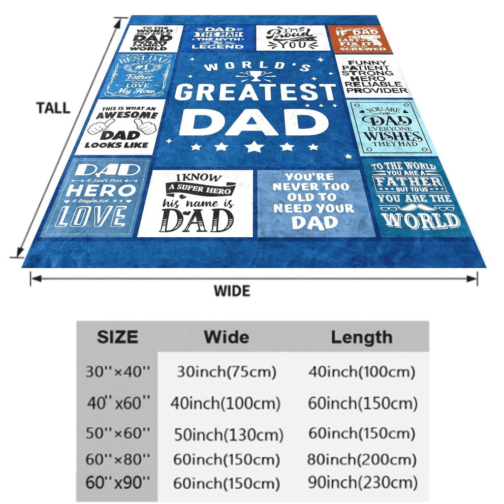1pc World'S Greatest Dad Flannel Blanket Soft, Cozy Throw with Fun Heartfelt Messages for Fathers Day, Birthday, Or Any Occasion, Blue with Star Borders, Perfect for Sofa Or TV Time, Dad Blanket