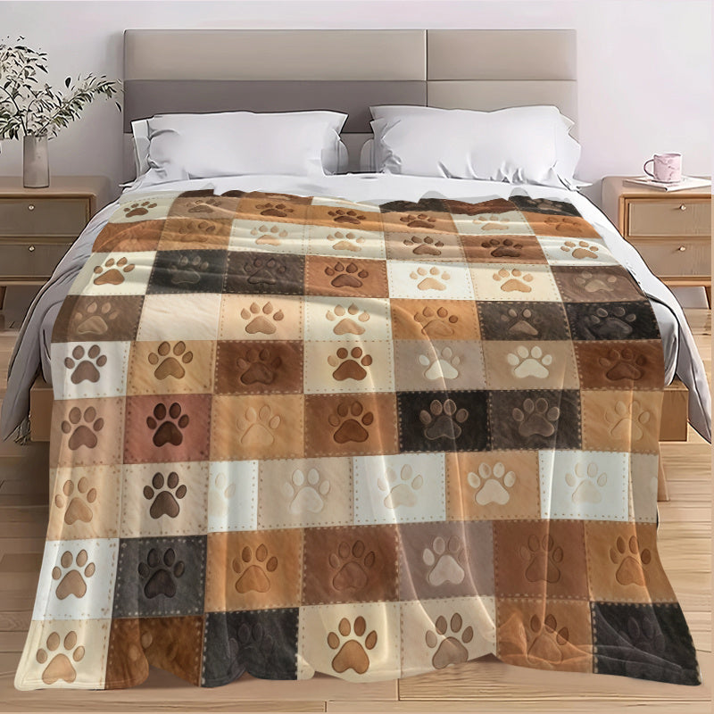 1pc of Ultra-soft Flannel Pet Paw Print Blanket - a Comfortable All-season Blanket Available in Brown, Brown-orange, Brown-yellow, and Brown-red Colors, with Patterned Styles. Suitable for Sofa,, Camping, and Travel - the Perfect Gift for Pet