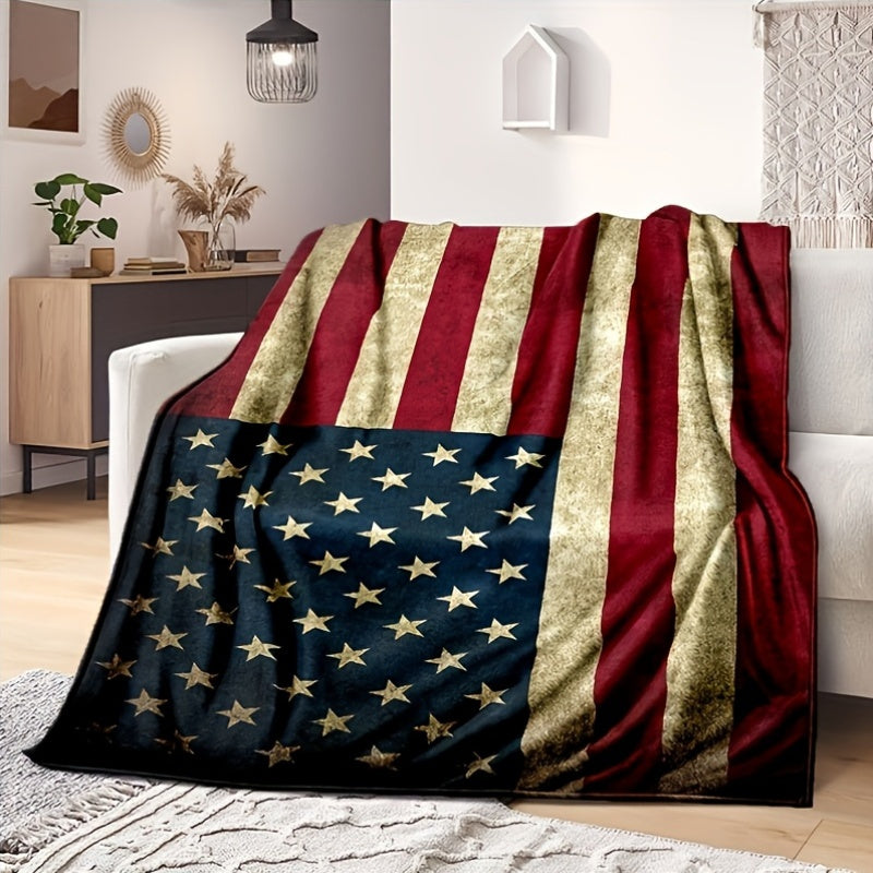 1pc a 280Gsm Comfortable Patriotic Throw Blanket Suitable for All Seasons, Easy to Maintain, And Tears, Ideal for Use on a Sofa, Bed, Or While Traveling
