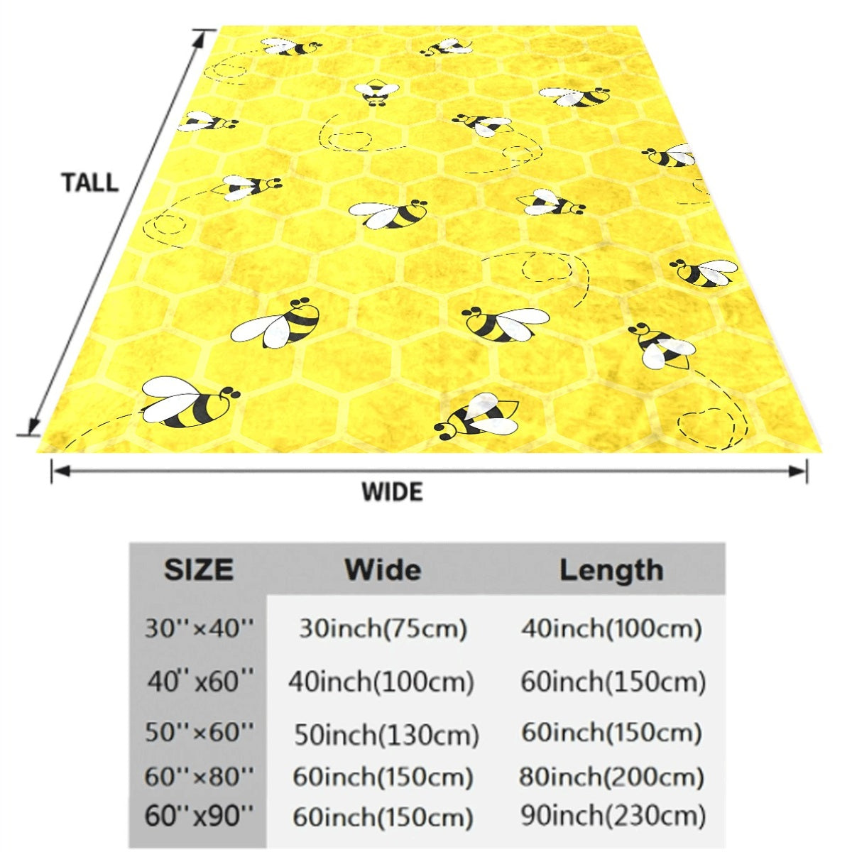 1pc Cute Bee And Honeycomb Flannel Blanket, Yellow All-Season Cozy Soft Throw for Sofa, Adorable Bee Print Warm Blanket