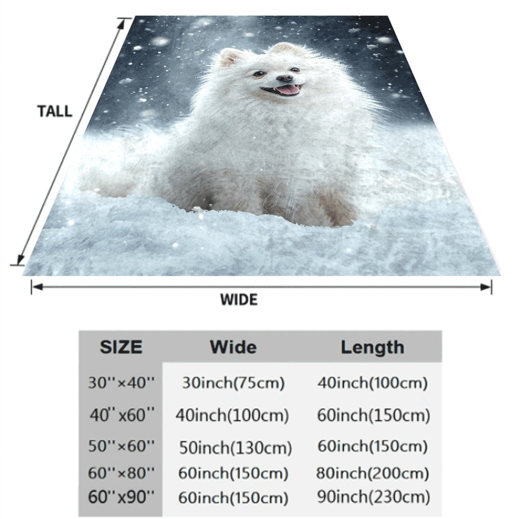1pc Soft Cozy Pomeranian Dog Blanket Fluffy White Pomeranian in Snow All-Season Plush Spread for Couch Office Lightweight Warm Throw for Home Decor Perfect Gift for Dog Lovers (Pom