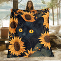 1pc Black Cat & Sunflowers HD Printed Flannel Blanket - All-Season Soft Lightweight Throw for Camping, Travel, Home, Office - Contemporary Anime Design Cozy Gift, Travel Blanket, Vibrant Design, Durable Fabric