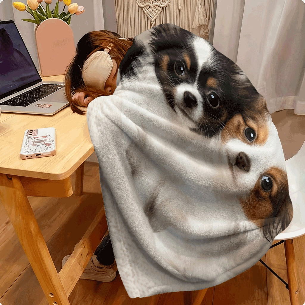 1pc Blanket Single Sided Printed Blanket Without Embroidery Two Cute Playful Papillon Blanket Lightweight Warm for Sofa Couch Ding and Traveling Camping