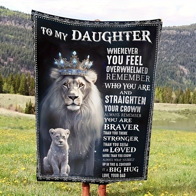A Single Cozy Flannel Blanket for The Daughter, a Present from Her Dad, Ideal for Cuddling on The Couch While Enjoying Television