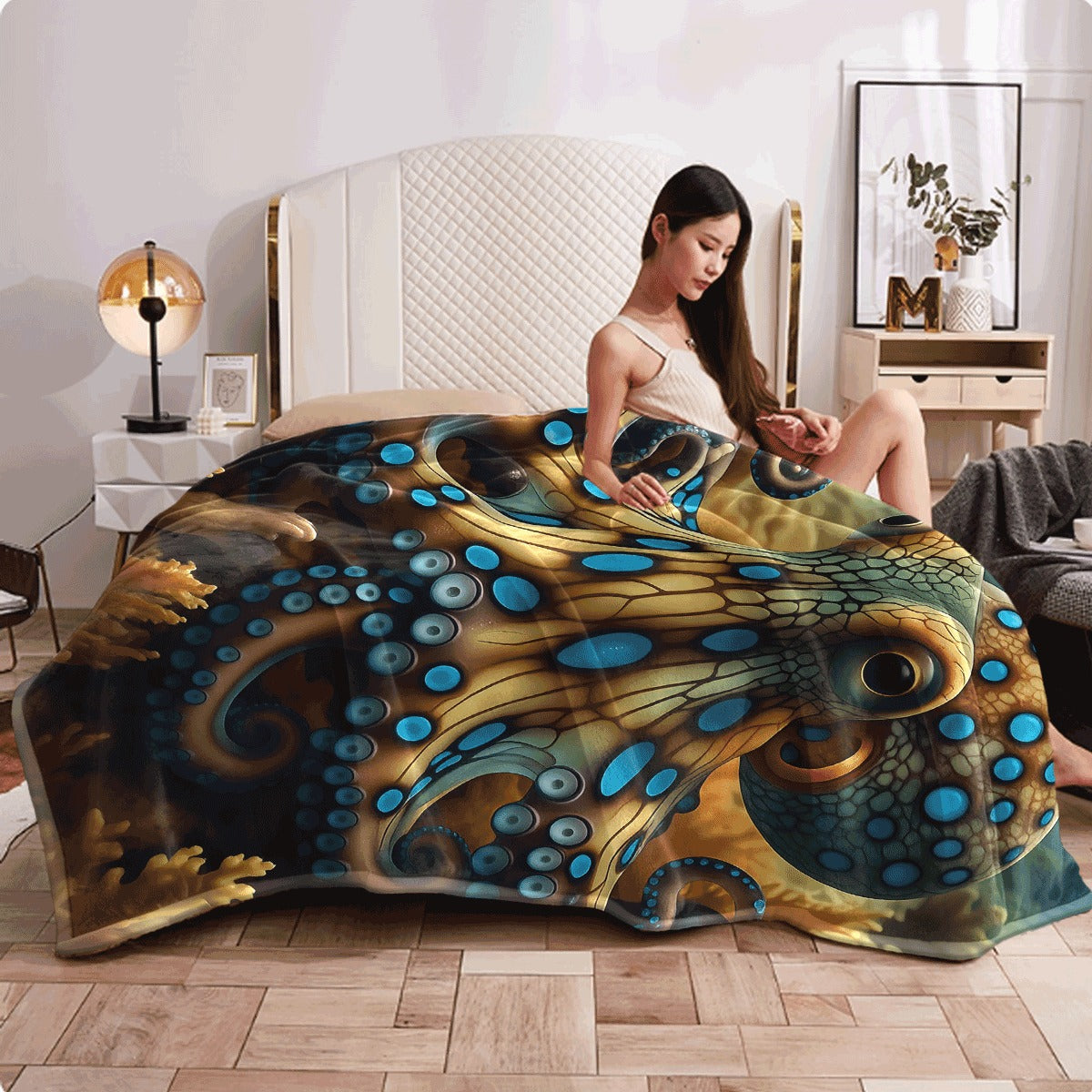 1pc Cozy Flannel Blanket with Cute Octopus & Soft Plush Spread All-Season Warmth & S Couch Travel Machine Washable Golden & Brown Animal Print (Cheapest Per-use) Spread or T