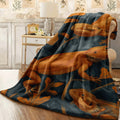 1pc Flannel Blanket with Warm Orange Bearded Dragons And Leafy Patterns Dark Blue Background Soft Cozy Fabric for Home Decor Couch Sofa All-Season Comfortable Throw