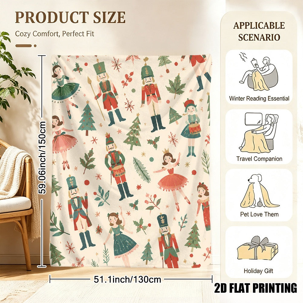 2D Flat Printing, 1pc Ultra-Soft Christmas Nutcracker Ballet Print Flannel Blanket - Suitable for Use, Sofas, Chairs, And Patios - Comfortable And Warm in All Seasons, 2D Flat