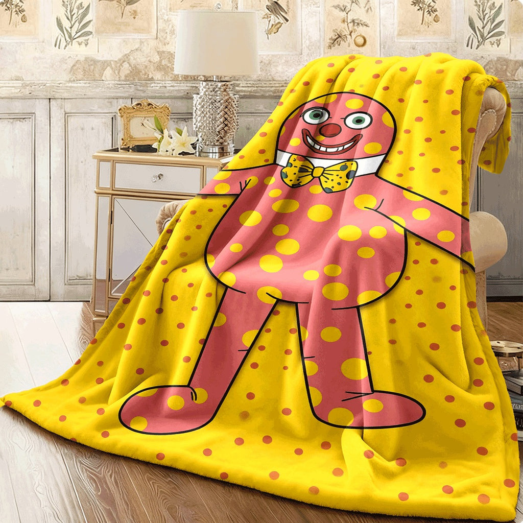 1pc 1pc 230GSM Fashion Mr Blobby High-Definition Pattern Flannel Blanket, an Exclusive Soft And Cute Must-Have for Fans! Suitable for All Seasons, Perfect for Sofa Lounging, Bedroom, Dining, Office
