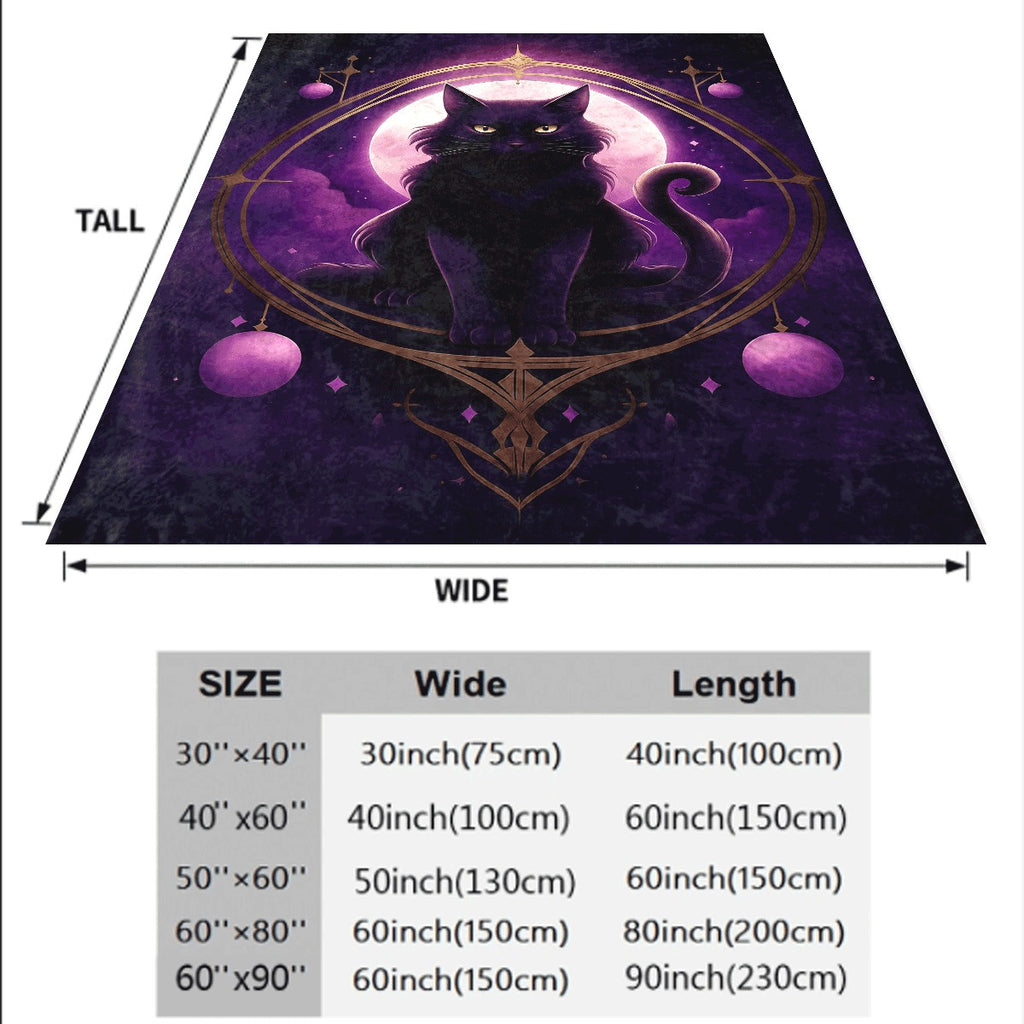 1pc Purple Mysterious Cat Blanket for Home- Lightweight Flannel Throw for Sofa Travel Camping Livingroom Office Couch Chair And Digital Printing Fleece Blanket with Soft And War
