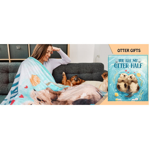 Otter Throw Blanket, Cute Otter Couple Love Design Soft Cozy Flannel Blanket, Valentines Day Anniversary Romantic Gift for Boyfriend Girlfriend Husband Wife(50 X 60)