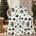 1pc 2D Flat-printed Christmas Black and White Snowflake and Pine Tree Flannel Blanket¡ªsoft Flannel Throw with a Simple Black and White Design, Available in Multiple Sizes, Suitable for Living Rooms, Bedrooms, Sofas, and Reading Areas, 2D Flat