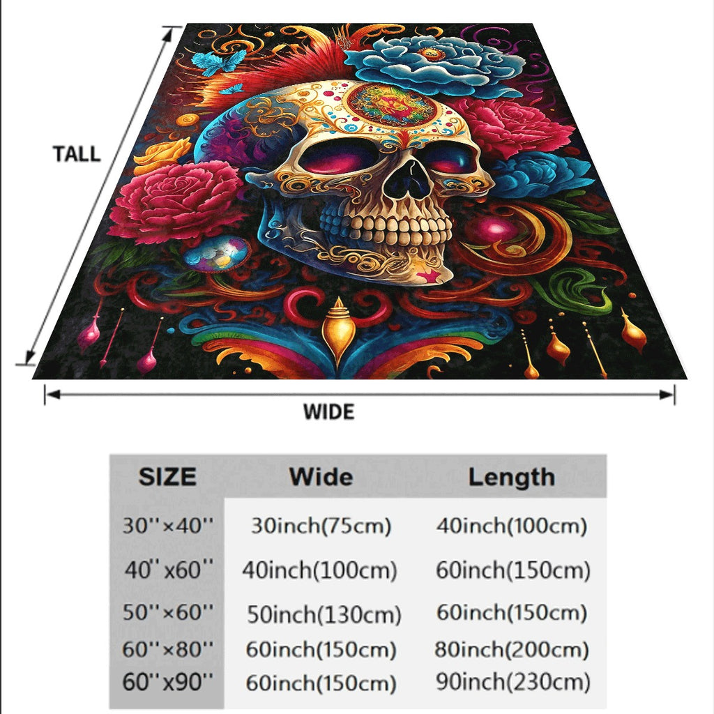 1pc Colorful Sugar Skull Flannel Blanket Vibrant Floral And Ornate Skull Design Cozy Soft Flannel Material for Sofa All-Season Comfort Decor Throw